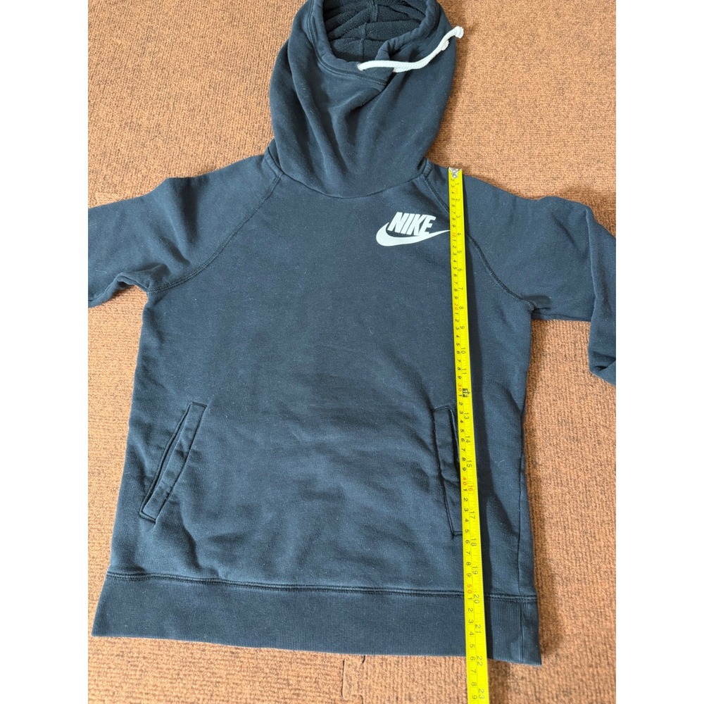Nike Womens Funnel Neck Scuba Hoodie Black Fleece Pullover Small Raglan Logo - Picture 7 of 11